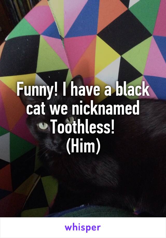 Funny! I have a black cat we nicknamed Toothless!
(Him)