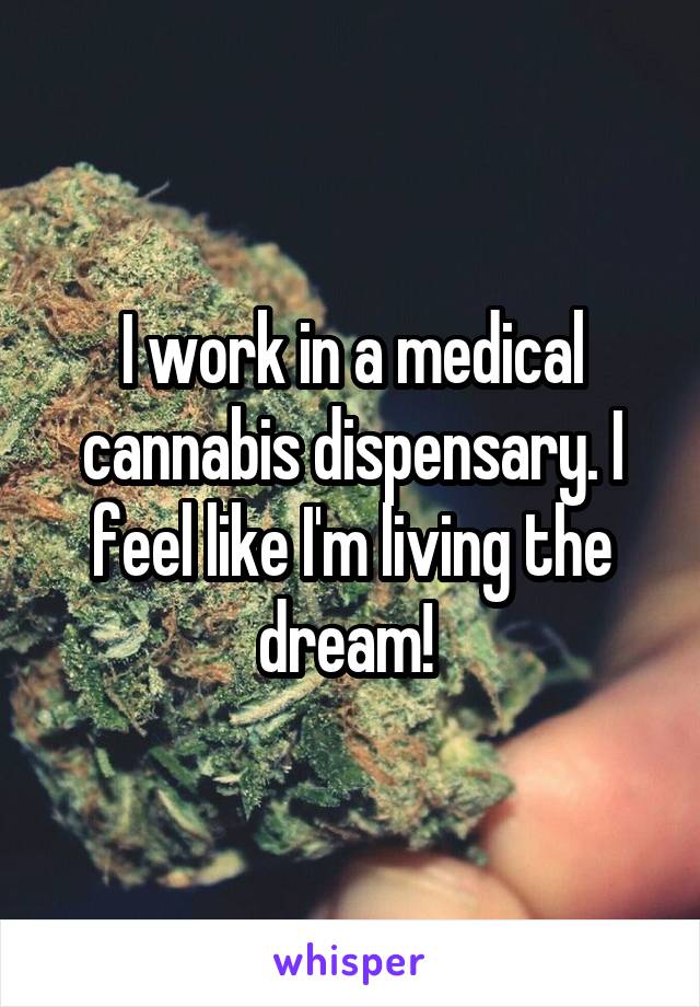 I work in a medical cannabis dispensary. I feel like I'm living the dream! 