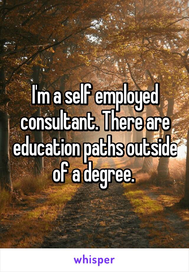 I'm a self employed consultant. There are education paths outside of a degree. 