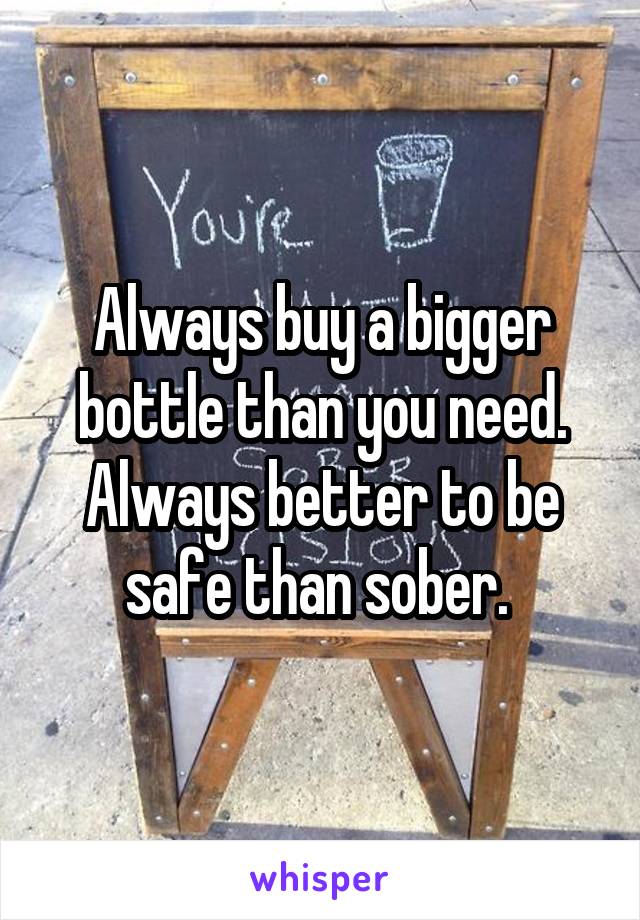 Always buy a bigger bottle than you need. Always better to be safe than sober. 