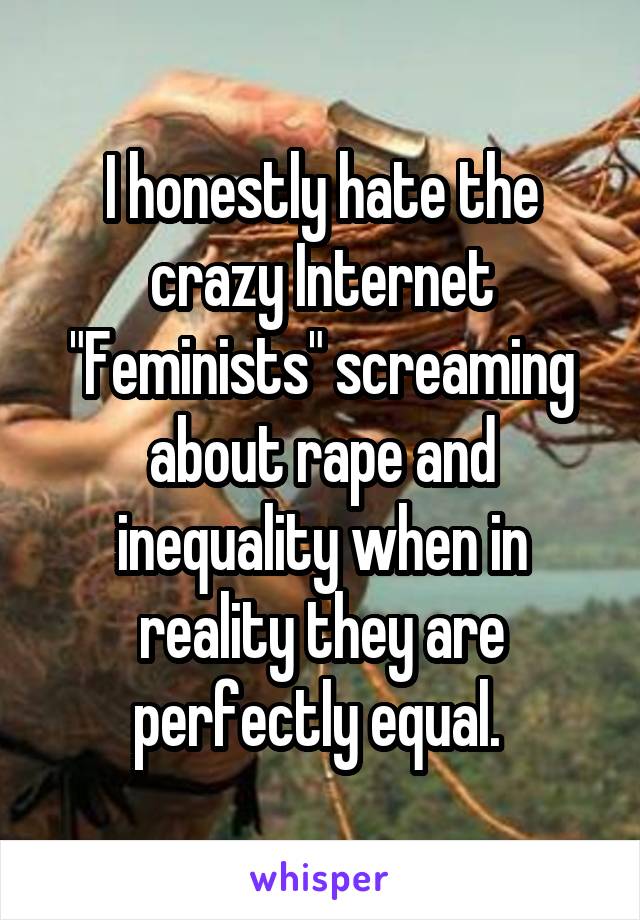 I honestly hate the crazy Internet "Feminists" screaming about rape and inequality when in reality they are perfectly equal. 