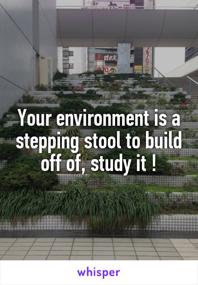 Your environment is a stepping stool to build off of, study it !