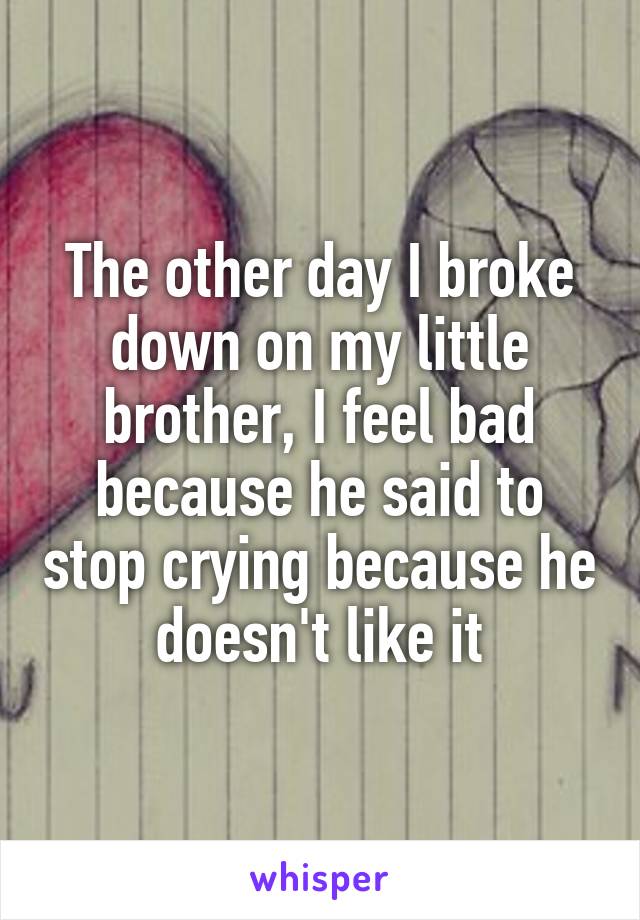 The other day I broke down on my little brother, I feel bad because he said to stop crying because he doesn't like it