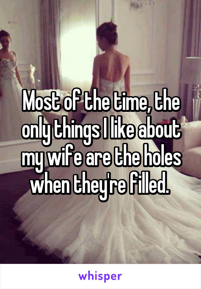 Most of the time, the only things I like about my wife are the holes when they're filled. 