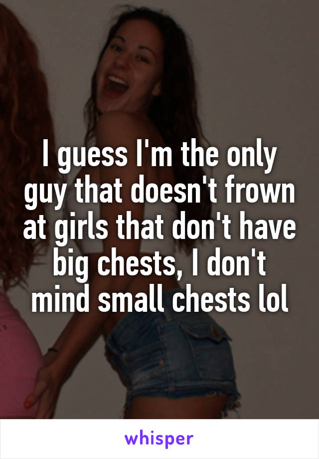 I guess I'm the only guy that doesn't frown at girls that don't have big chests, I don't mind small chests lol