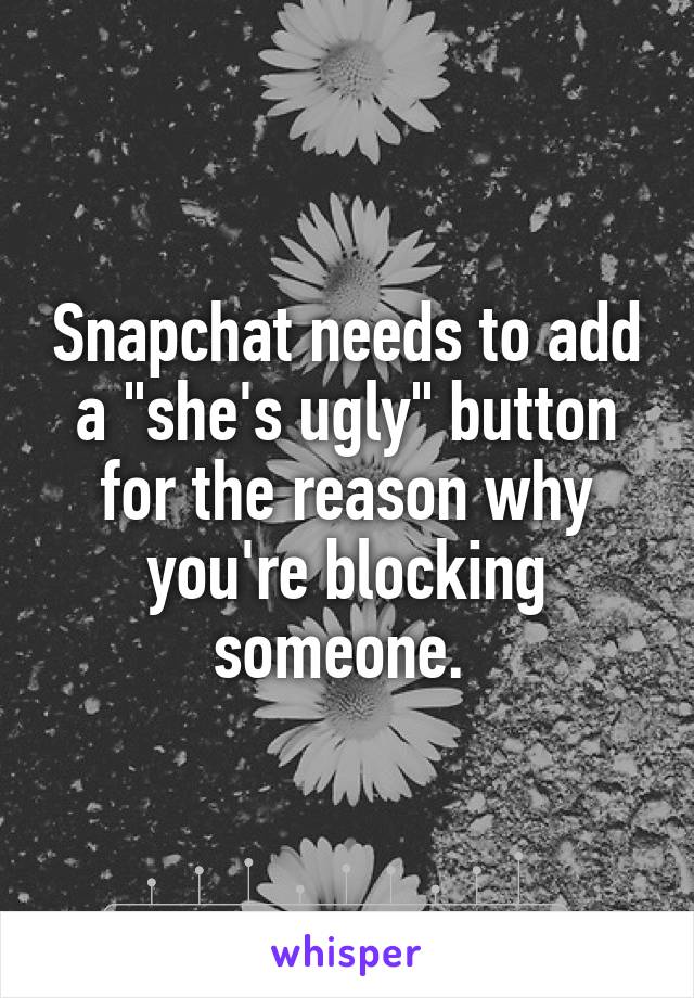 Snapchat needs to add a "she's ugly" button for the reason why you're blocking someone. 