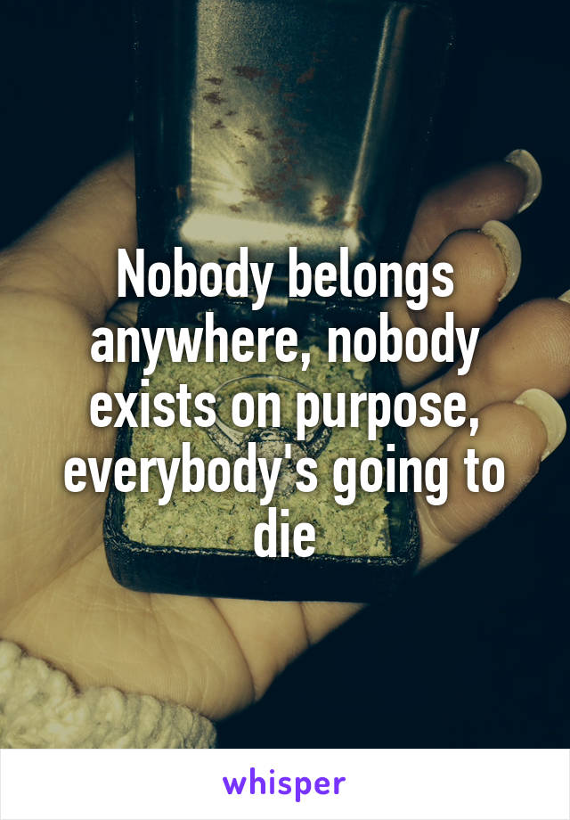 Nobody belongs anywhere, nobody exists on purpose, everybody's going to die