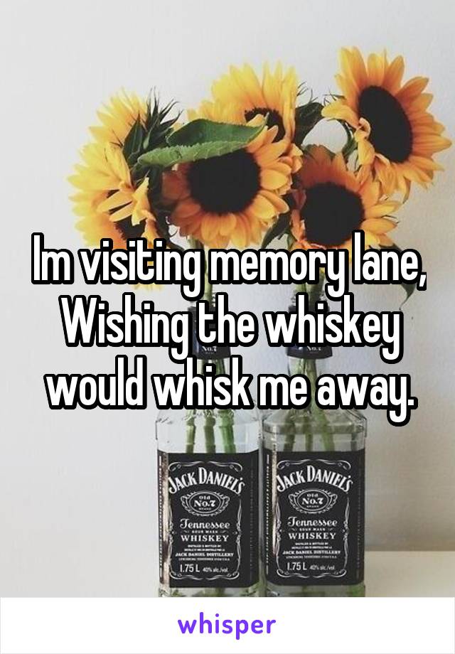 Im visiting memory lane,
Wishing the whiskey would whisk me away.