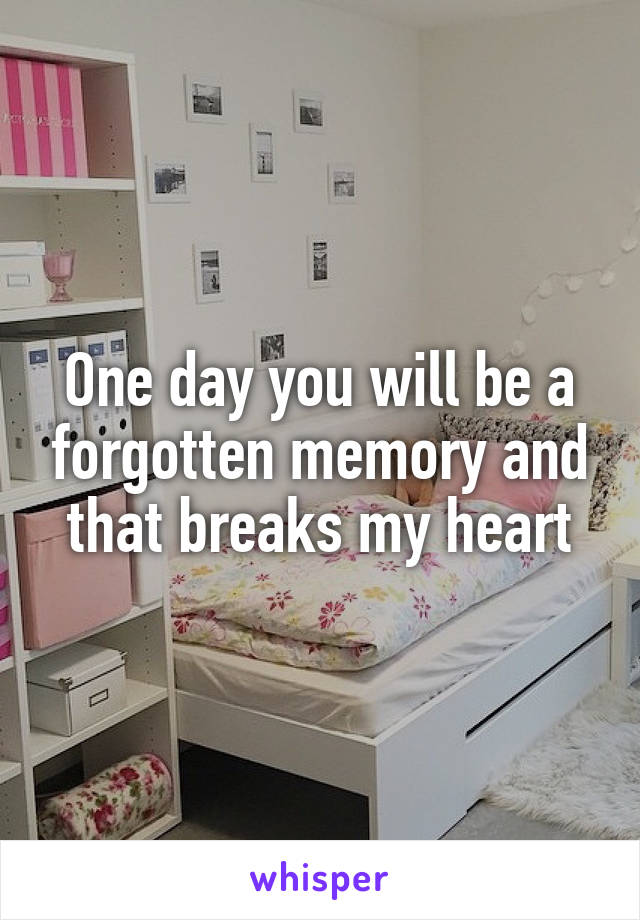 One day you will be a forgotten memory and that breaks my heart