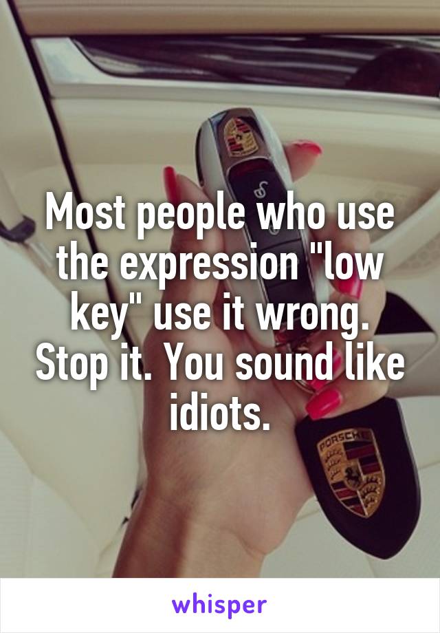 Most people who use the expression "low key" use it wrong. Stop it. You sound like idiots.