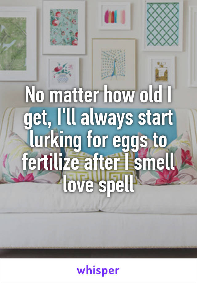 No matter how old I get, I'll always start lurking for eggs to fertilize after I smell love spell