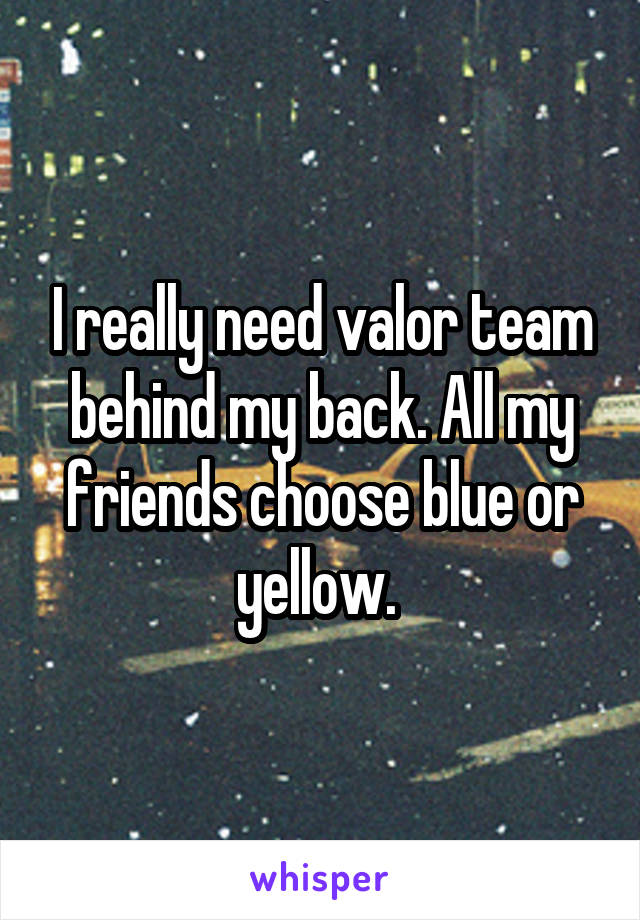 I really need valor team behind my back. All my friends choose blue or yellow. 