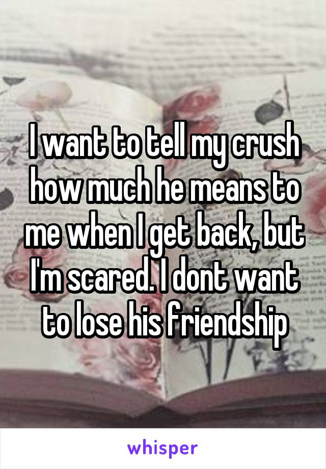 I want to tell my crush how much he means to me when I get back, but I'm scared. I dont want to lose his friendship