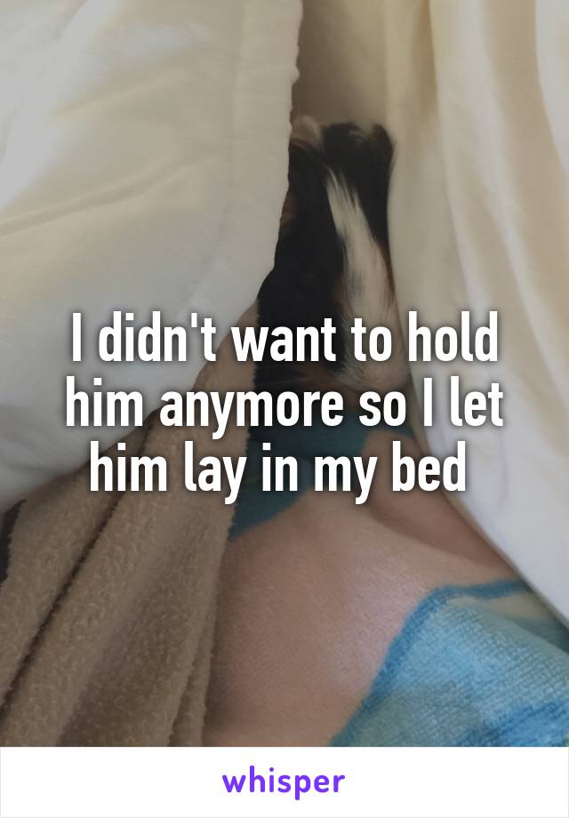 I didn't want to hold him anymore so I let him lay in my bed 