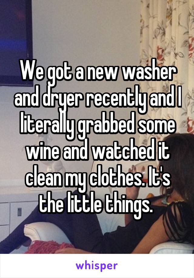 We got a new washer and dryer recently and I literally grabbed some wine and watched it clean my clothes. It's the little things. 