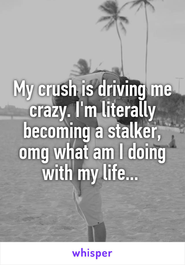 My crush is driving me crazy. I'm literally becoming a stalker, omg what am I doing with my life... 