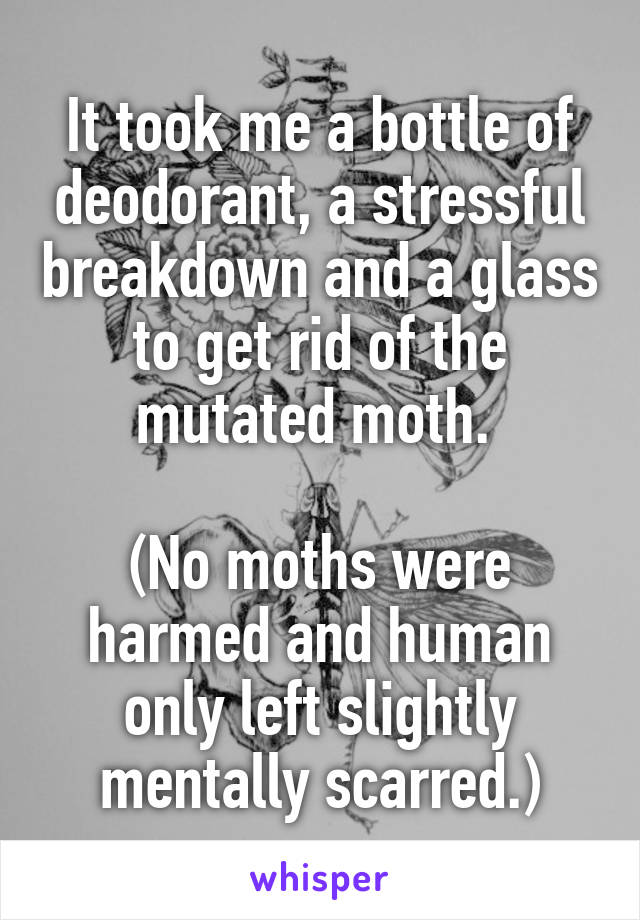 It took me a bottle of deodorant, a stressful breakdown and a glass to get rid of the mutated moth. 

(No moths were harmed and human only left slightly mentally scarred.)