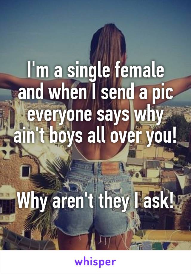 I'm a single female and when I send a pic everyone says why ain't boys all over you! 

Why aren't they I ask!