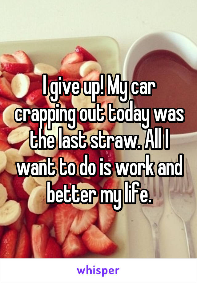 I give up! My car crapping out today was the last straw. All I want to do is work and better my life.