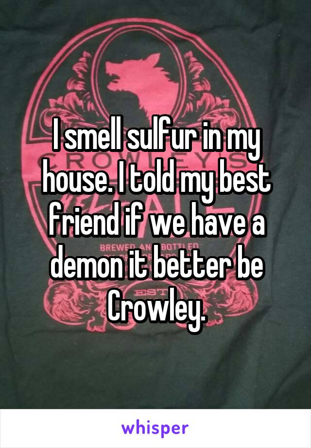 I smell sulfur in my house. I told my best friend if we have a demon it better be Crowley.