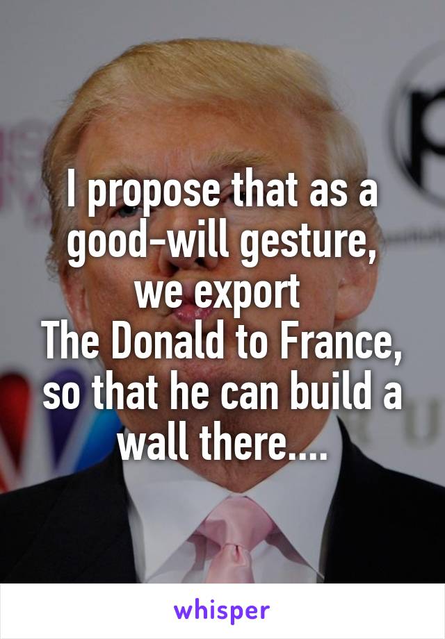 I propose that as a good-will gesture,
we export 
The Donald to France, so that he can build a wall there....