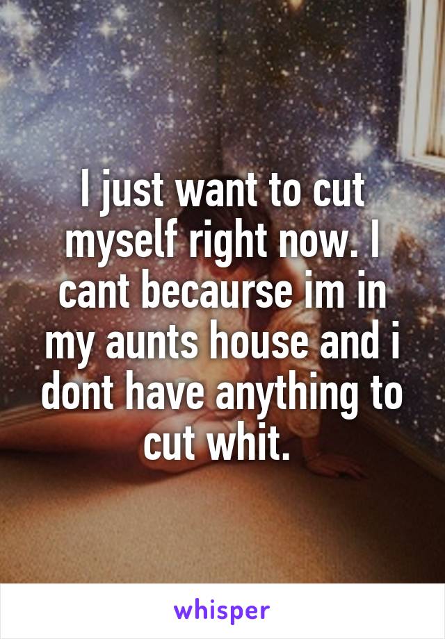 I just want to cut myself right now. I cant becaurse im in my aunts house and i dont have anything to cut whit. 