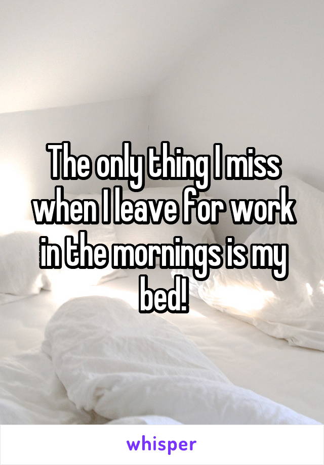 The only thing I miss when I leave for work in the mornings is my bed!