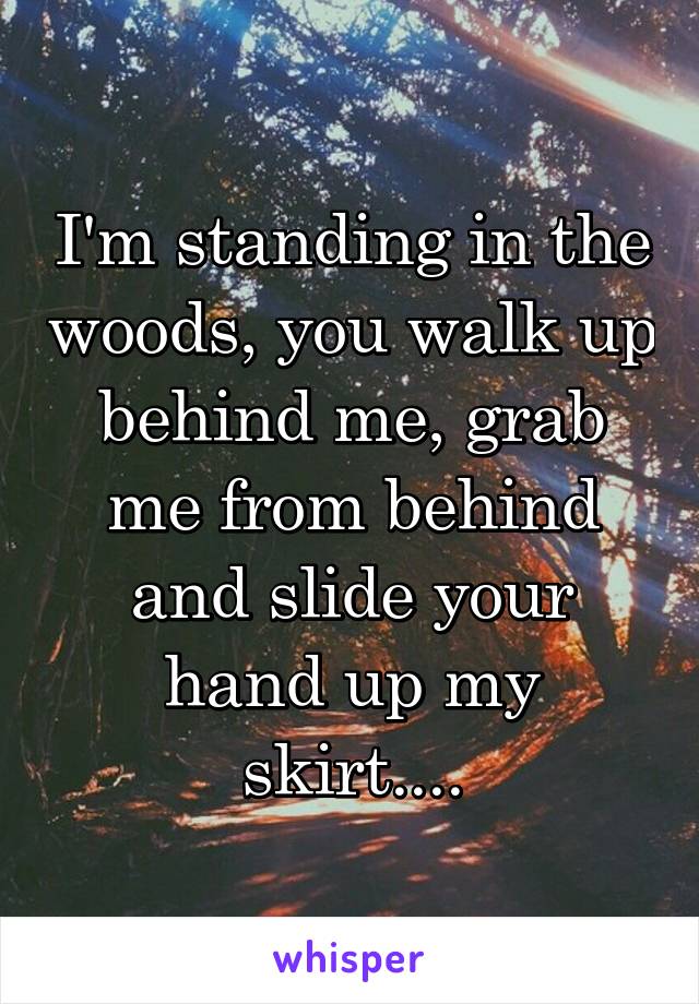 I'm standing in the woods, you walk up behind me, grab me from behind and slide your hand up my skirt....