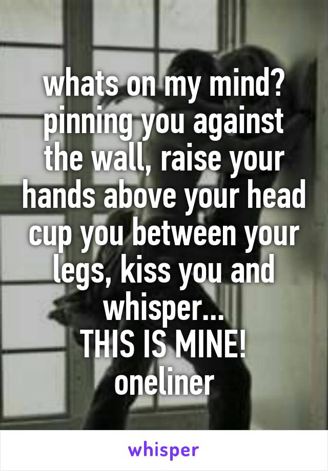 whats on my mind?
pinning you against the wall, raise your hands above your head cup you between your legs, kiss you and whisper...
THIS IS MINE!
oneliner