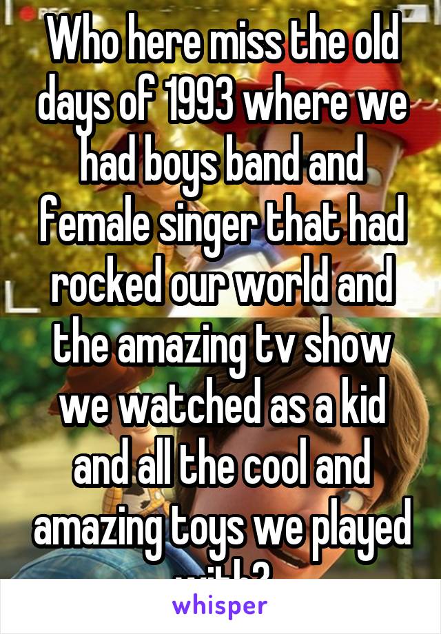 Who here miss the old days of 1993 where we had boys band and female singer that had rocked our world and the amazing tv show we watched as a kid and all the cool and amazing toys we played with?