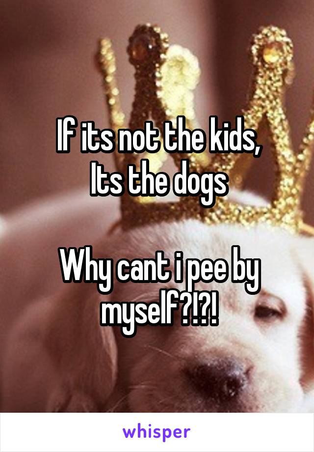 If its not the kids,
Its the dogs

Why cant i pee by myself?!?!