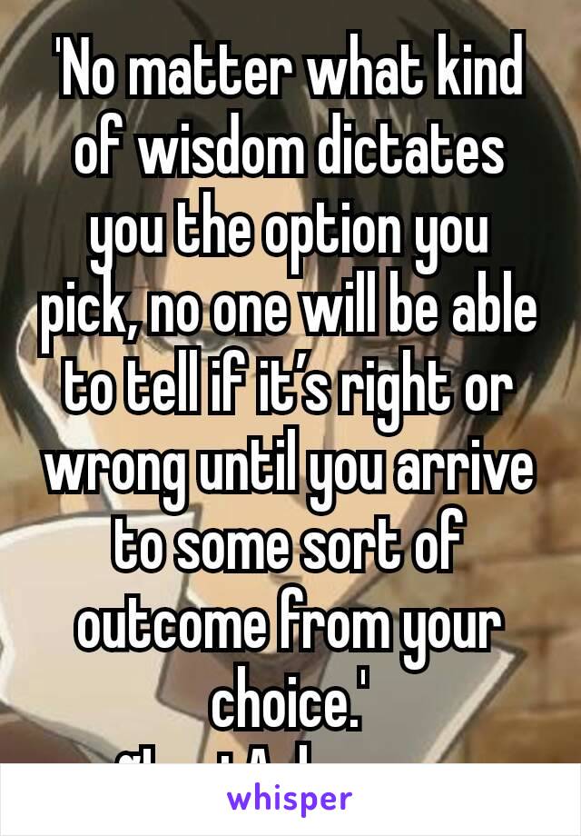 'No matter what kind of wisdom dictates you the option you pick, no one will be able to tell if it’s right or wrong until you arrive to some sort of outcome from your choice.'
~Levi Ackerman