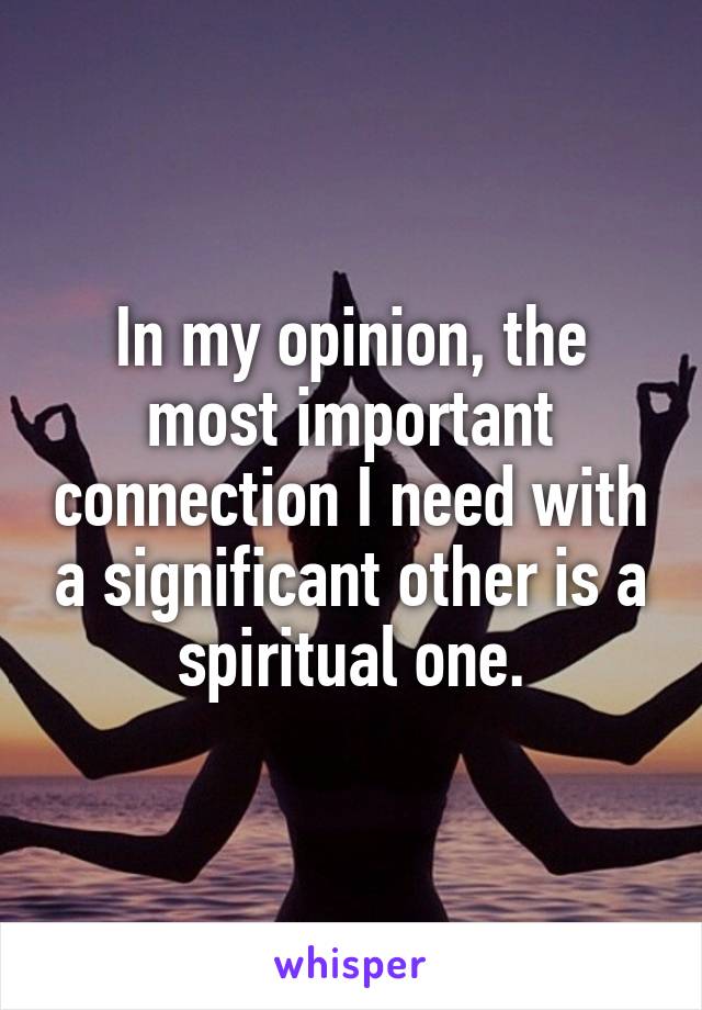 In my opinion, the most important connection I need with a significant other is a spiritual one.