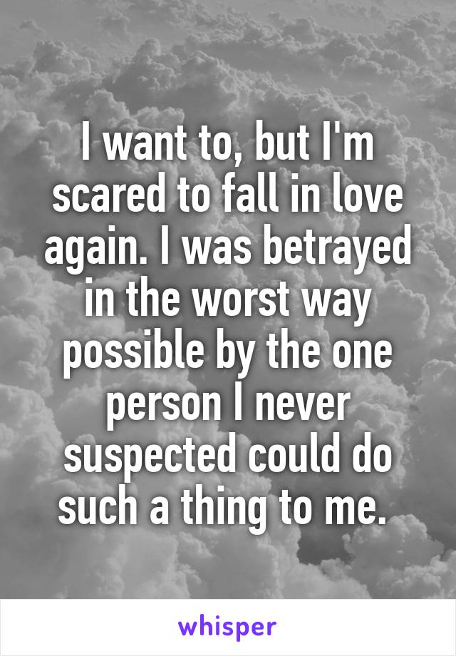 I want to, but I'm scared to fall in love again. I was betrayed in the worst way possible by the one person I never suspected could do such a thing to me. 