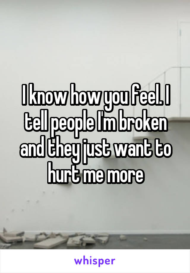 I know how you feel. I tell people I'm broken and they just want to hurt me more