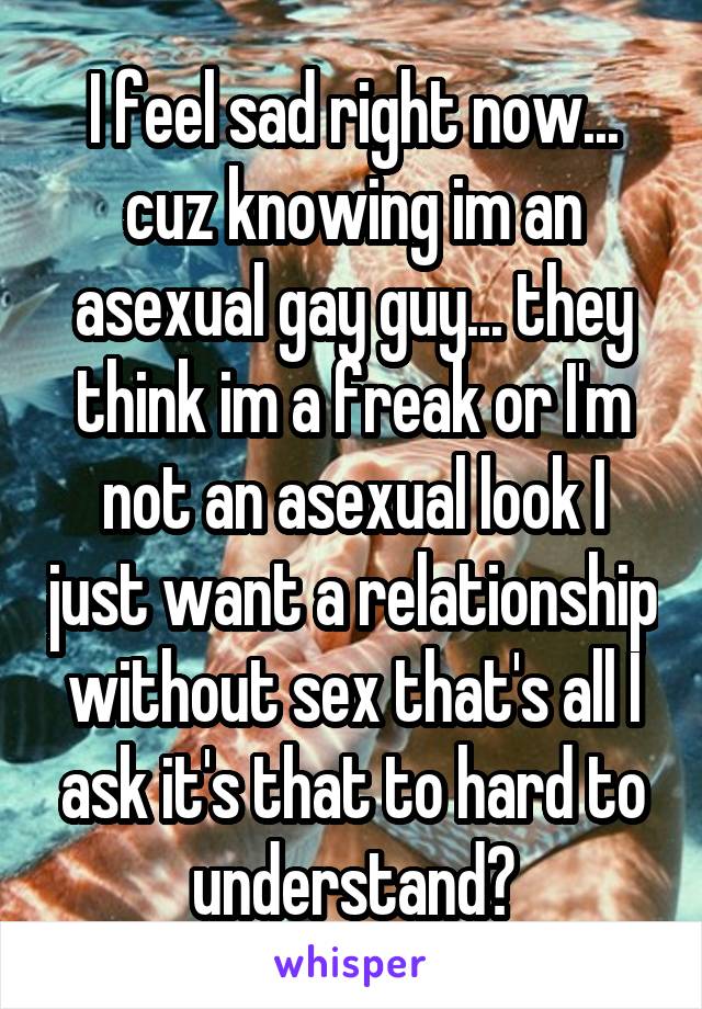 I feel sad right now... cuz knowing im an asexual gay guy... they think im a freak or I'm not an asexual look I just want a relationship without sex that's all I ask it's that to hard to understand?