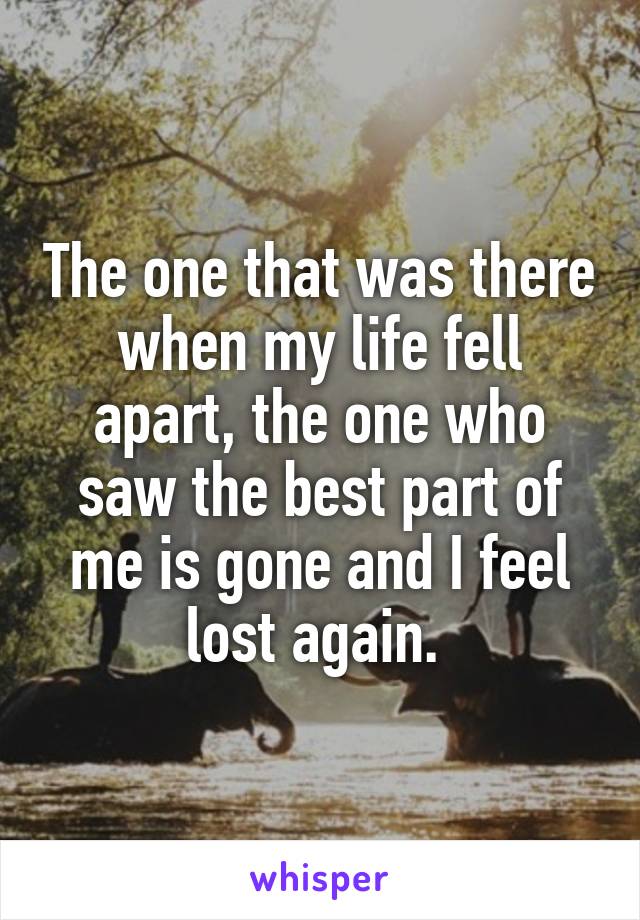 The one that was there when my life fell apart, the one who saw the best part of me is gone and I feel lost again. 