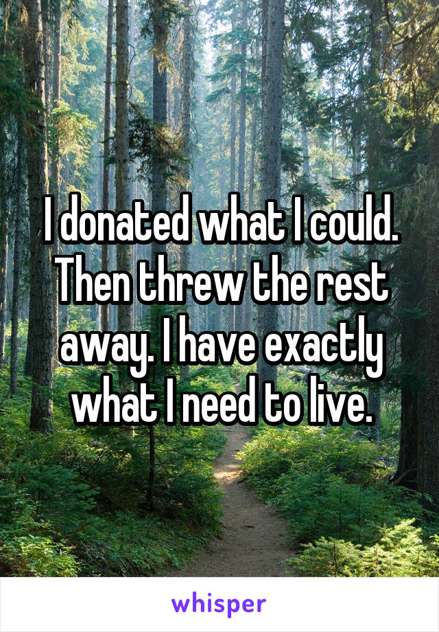 I donated what I could. Then threw the rest away. I have exactly what I need to live.