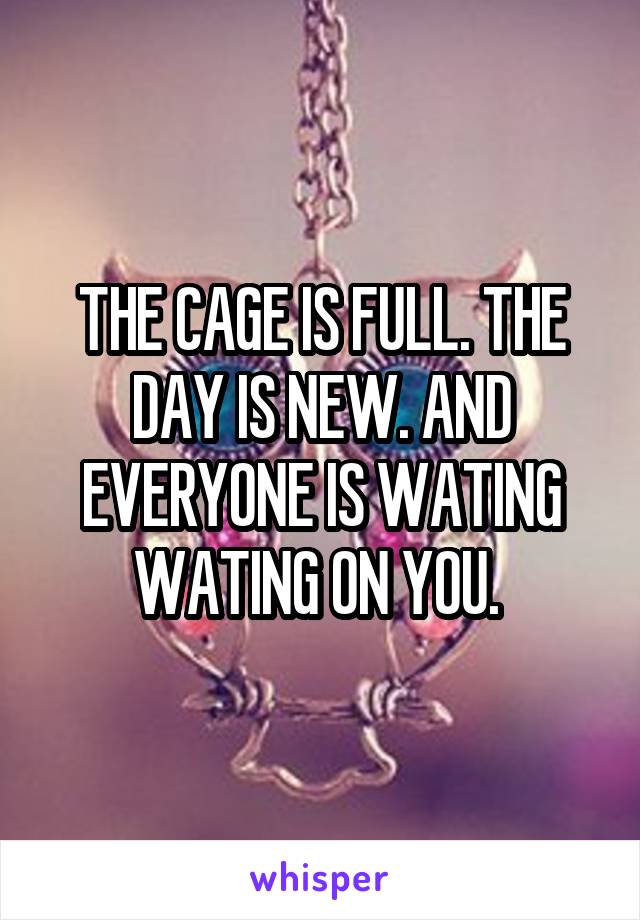 THE CAGE IS FULL. THE DAY IS NEW. AND EVERYONE IS WATING WATING ON YOU. 