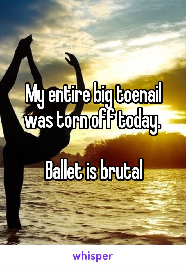 My entire big toenail was torn off today. 

Ballet is brutal