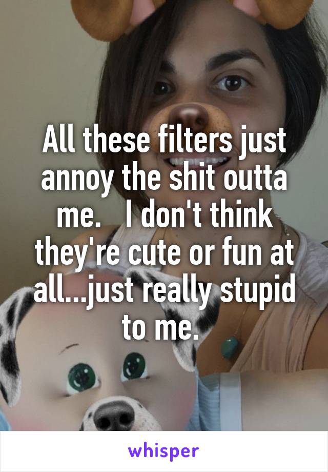 All these filters just annoy the shit outta me.   I don't think they're cute or fun at all...just really stupid to me. 