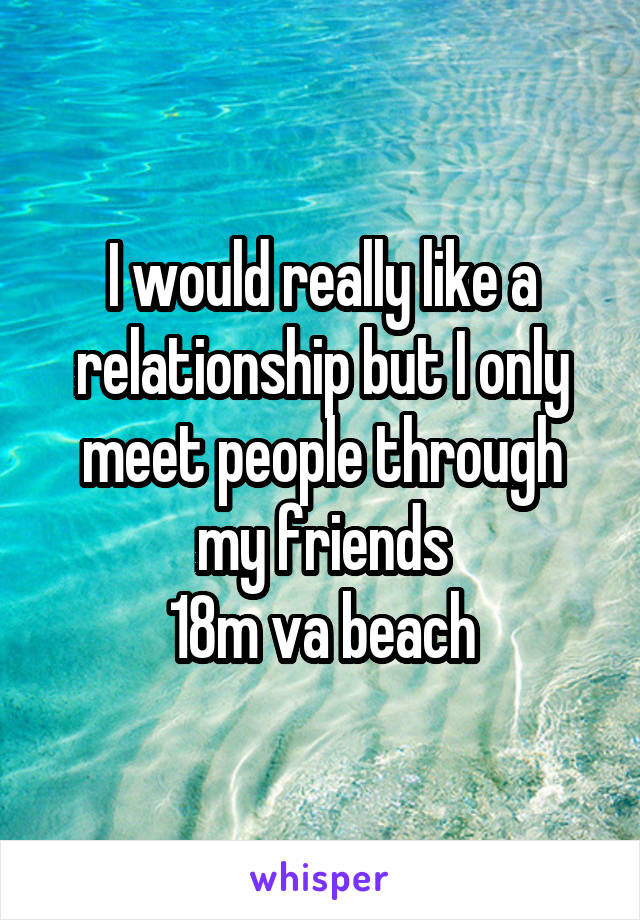 I would really like a relationship but I only meet people through my friends
18m va beach