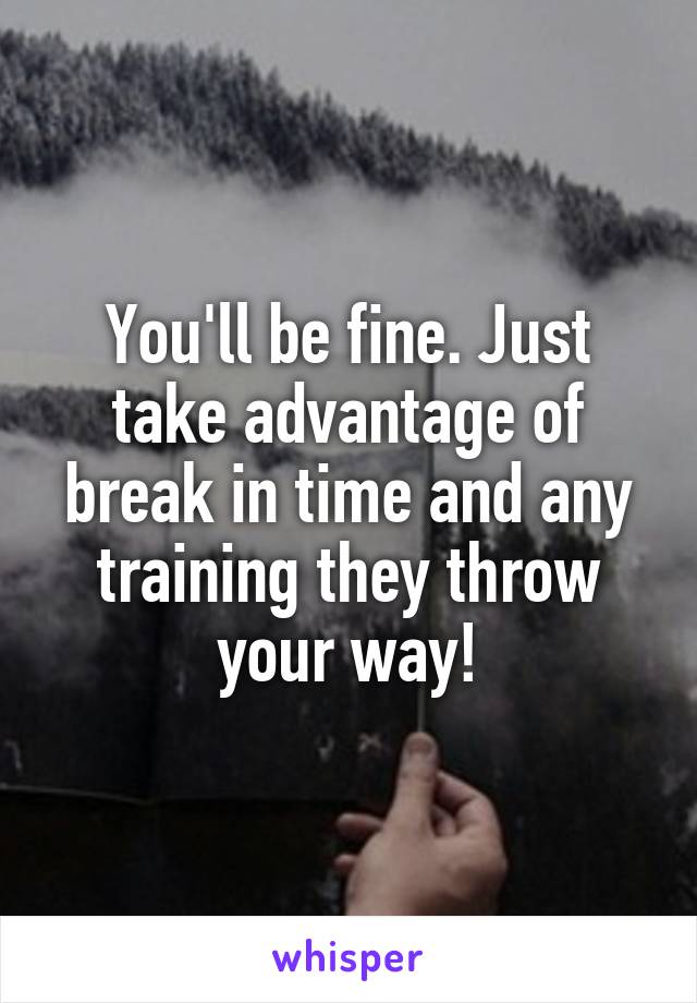 You'll be fine. Just take advantage of break in time and any training they throw your way!