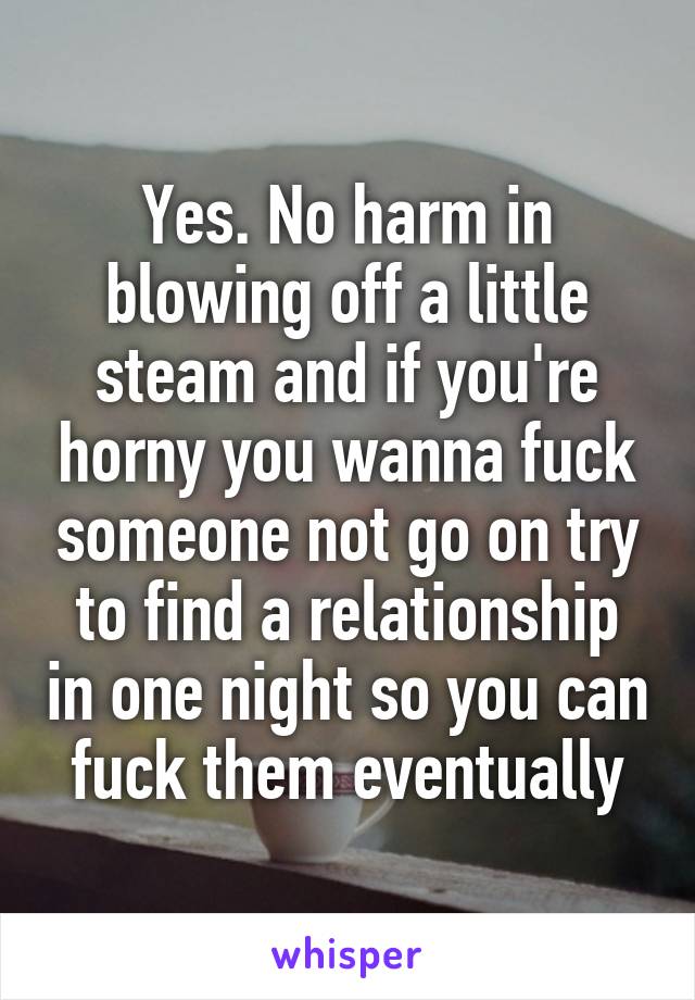 Yes. No harm in blowing off a little steam and if you're horny you wanna fuck someone not go on try to find a relationship in one night so you can fuck them eventually