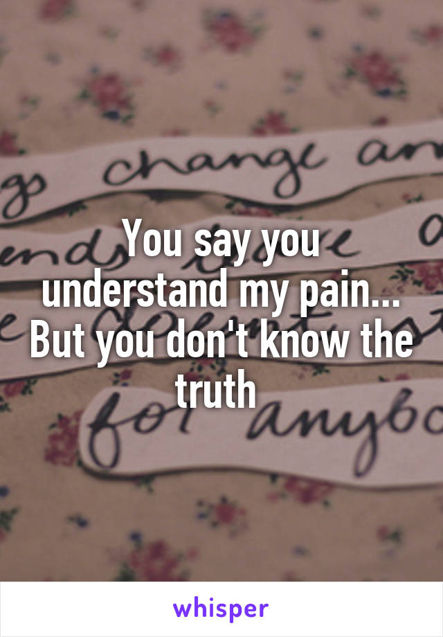 You say you understand my pain... But you don't know the truth 