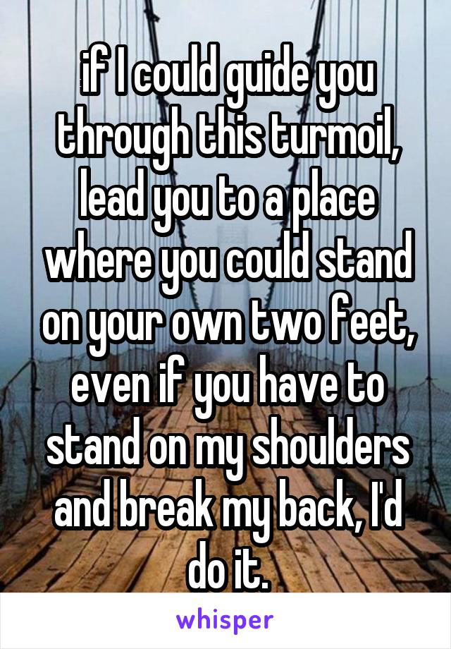 if I could guide you through this turmoil, lead you to a place where you could stand on your own two feet, even if you have to stand on my shoulders and break my back, I'd do it.