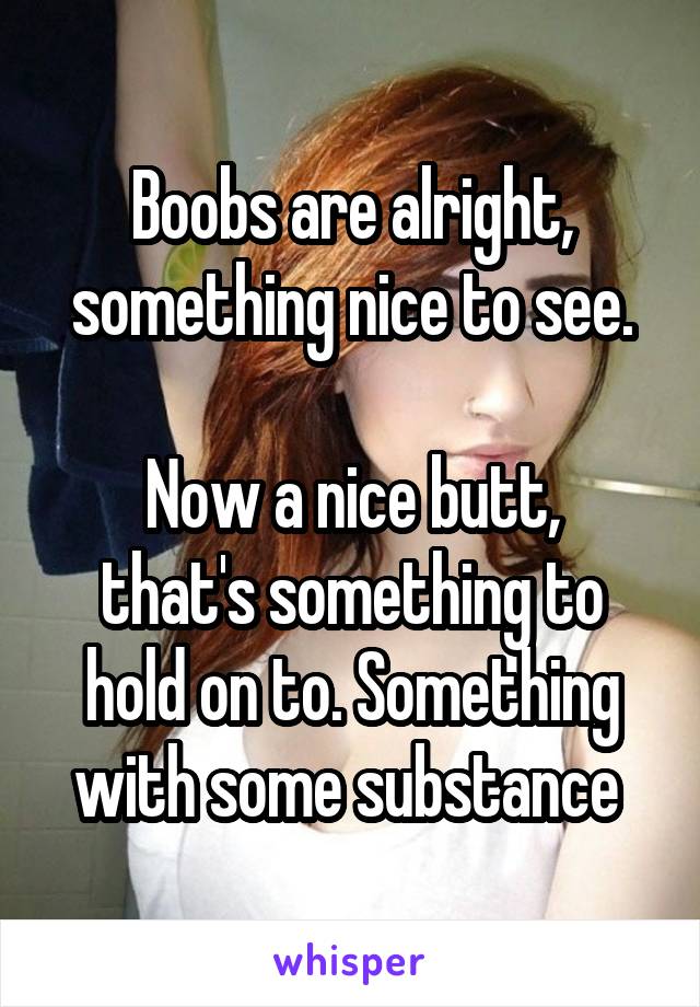 Boobs are alright, something nice to see.

Now a nice butt, that's something to hold on to. Something with some substance 