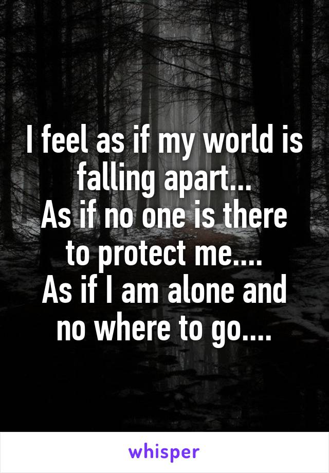 I feel as if my world is falling apart...
As if no one is there to protect me....
As if I am alone and no where to go....