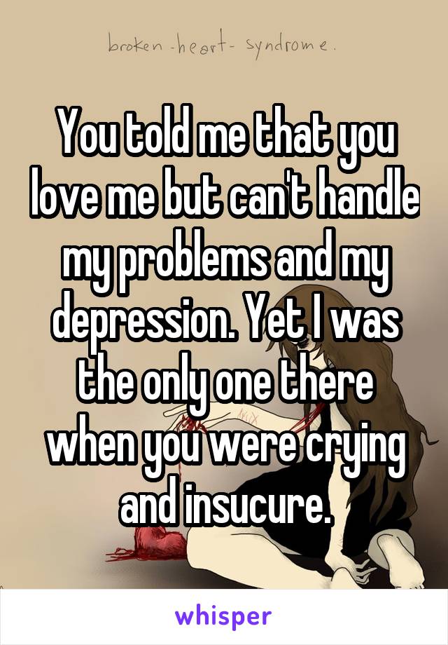 You told me that you love me but can't handle my problems and my depression. Yet I was the only one there when you were crying and insucure.