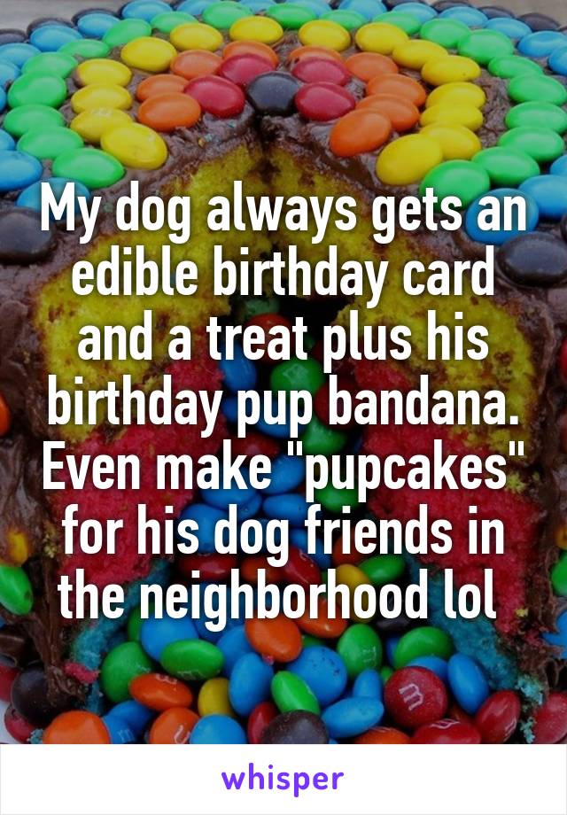 My dog always gets an edible birthday card and a treat plus his birthday pup bandana. Even make "pupcakes" for his dog friends in the neighborhood lol 